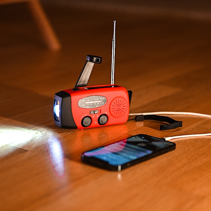 Radio with solar cells and flashlight